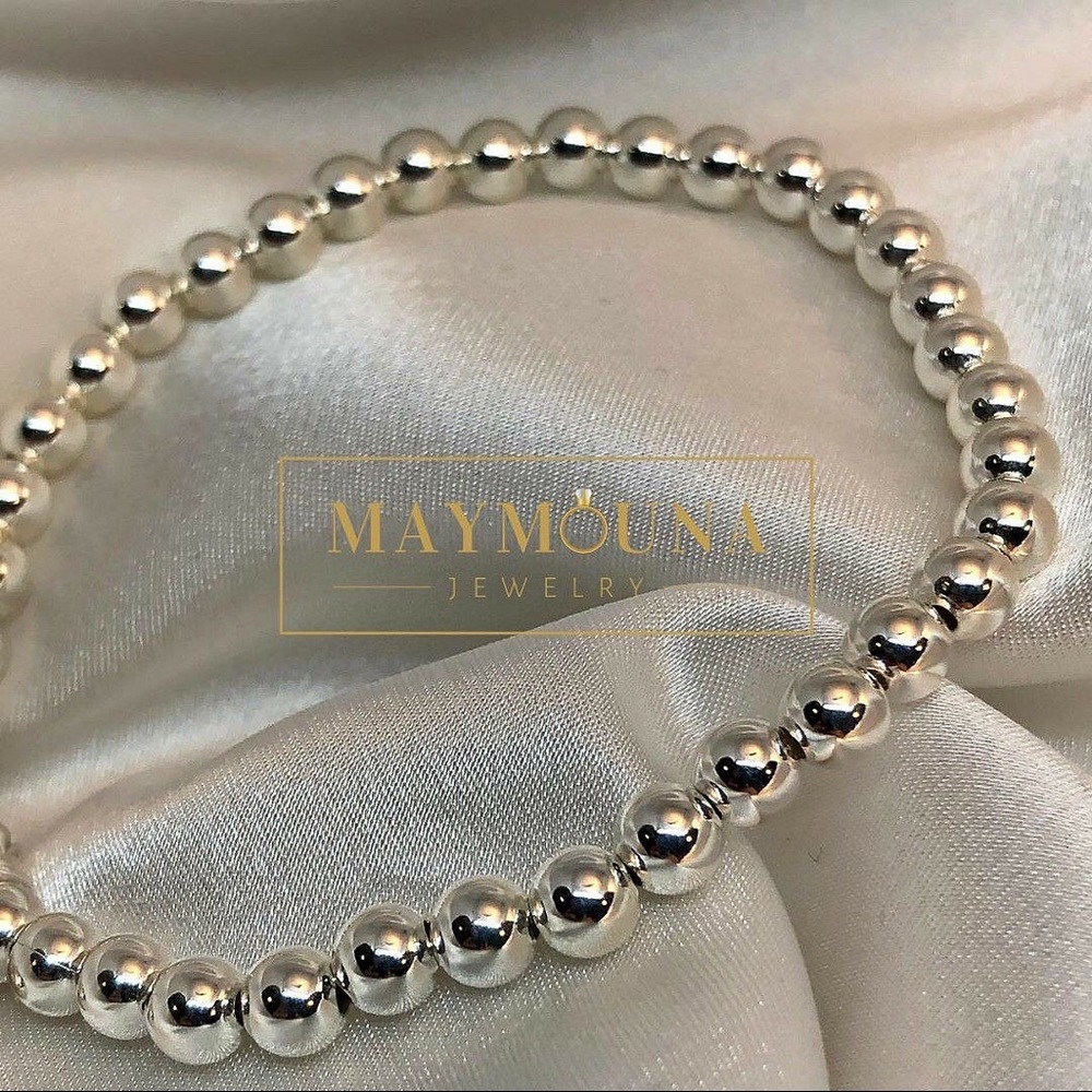Sterling Silver Beaded Balls Stretch Bracelet - Picture 5 of 7